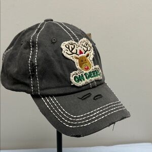 NWT Oh Deer! Cap Hat KBETHOS Vintage Distress Adjustable Strap Christmas Unisex